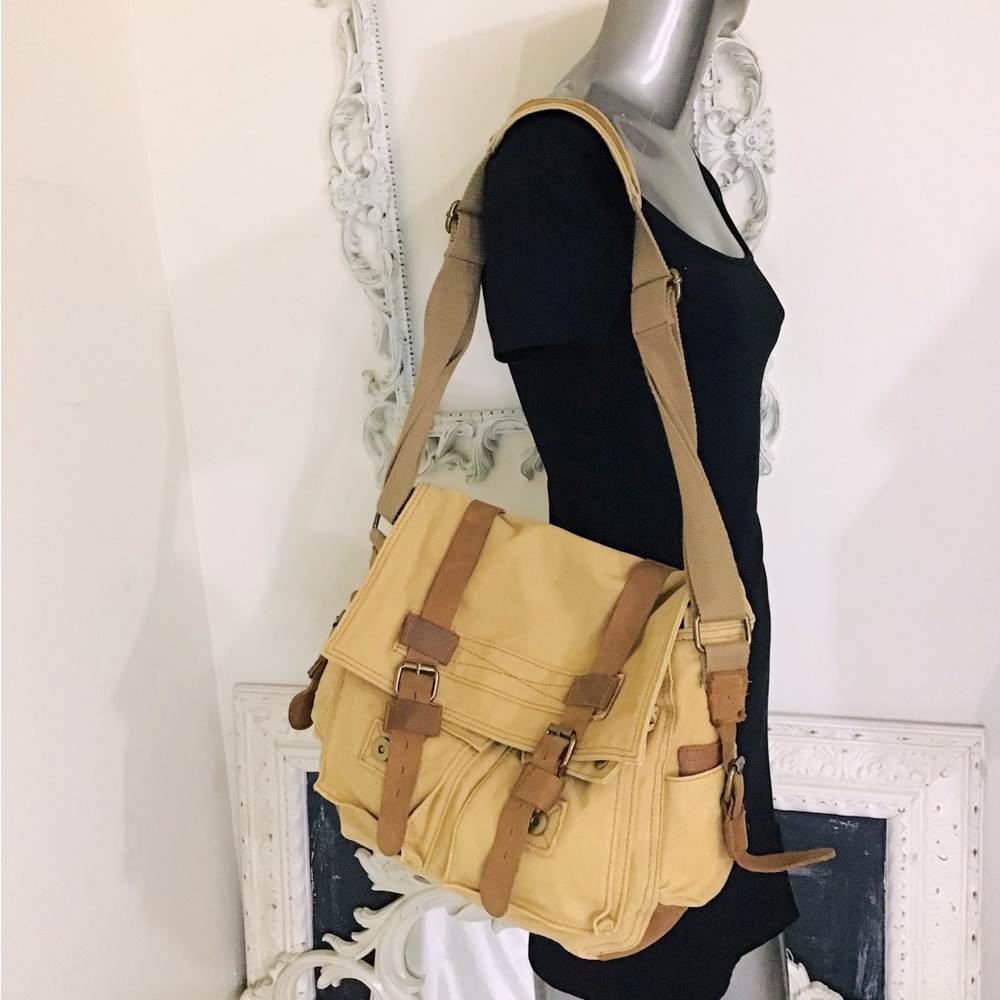 Vintage Augur Strauss & Co. Crossbody Messenger Style Canvas and Leather Bag - Picture 4 of 16